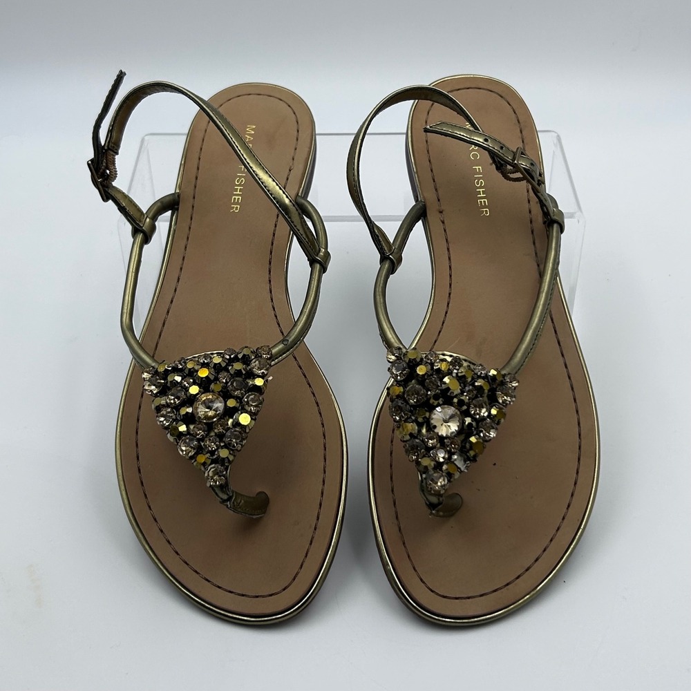 Marc Fisher QMRADY3 Sandals Womens‎ 8.5 Gold Jeweled Embellished Glam Boho Chic